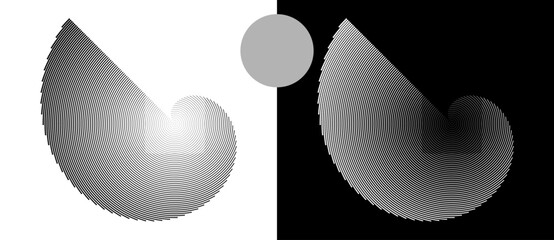 Fototapete - Abstract background with halftone dots in circle. Art design circle as logo or icon. A black figure on a white background and an equally white figure on the black side.