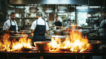 Wall Mural - close up of a stove in the busy restaurant kitchen created with Generative AI technology