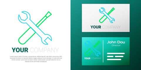 Poster - Line Screwdriver and wrench spanner tools icon isolated on white background. Service tool symbol. Colorful outline concept. Vector