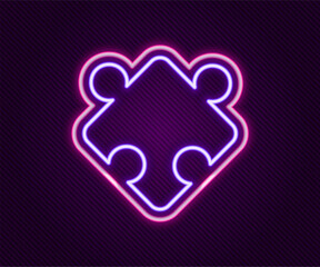 Canvas Print - Glowing neon line Puzzle pieces toy icon isolated on black background. Colorful outline concept. Vector