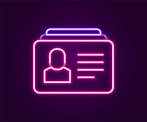 Poster - Glowing neon line Resume icon isolated on black background. CV application. Searching professional staff. Analyzing personnel resume. Colorful outline concept. Vector