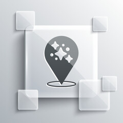 Poster - Grey Home cleaning service concept icon isolated on grey background. Building and house. Square glass panels. Vector