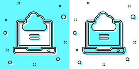 Poster - Black line Network cloud connection icon isolated on green and white background. Social technology. Cloud computing concept. Random dynamic shapes. Vector