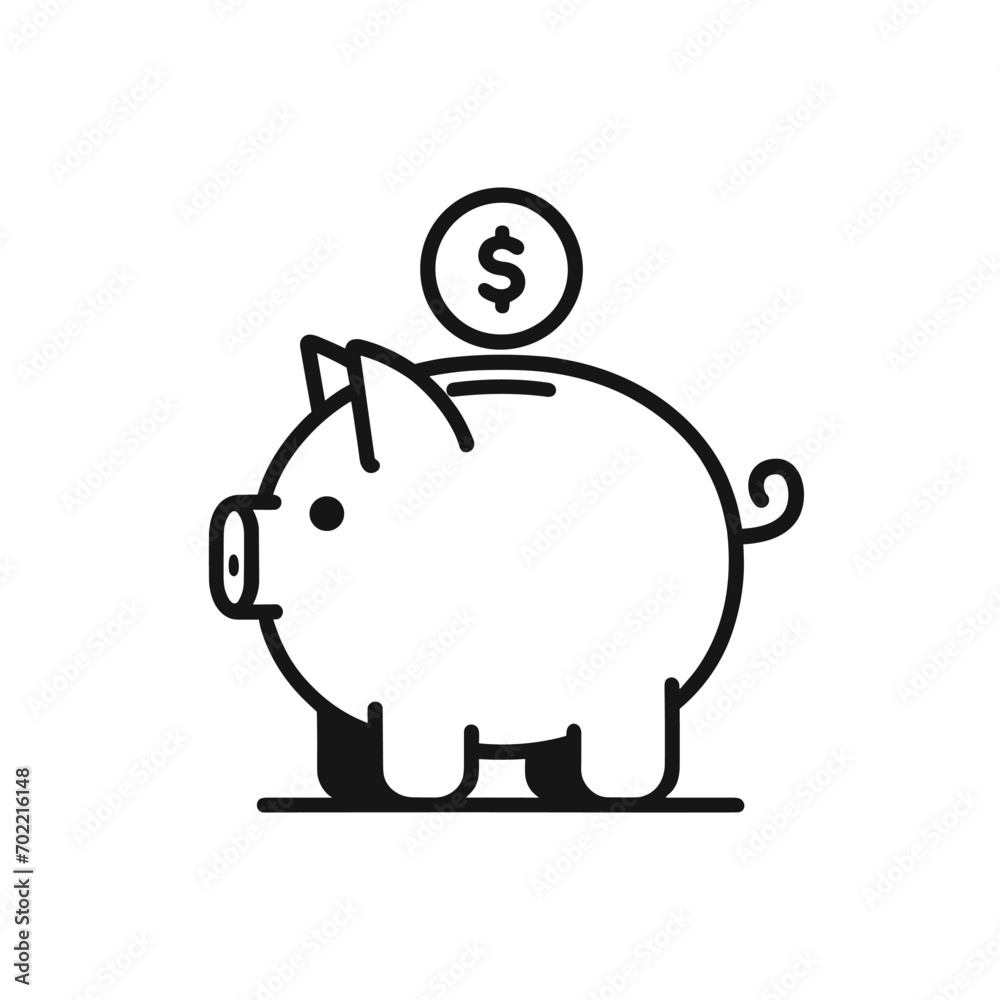 Black and white vector illustration of a piggy bank in the shape of a ...