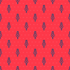 Wall Mural - Blue line No usb cable cord icon isolated seamless pattern on red background. Connectors and sockets for PC and mobile devices.  Vector