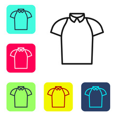 Sticker - Black line Polo shirt icon isolated on white background. Set icons in color square buttons. Vector