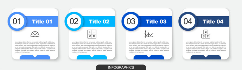 Poster - set line protractor, calculator, graph, schedule, chart, diagram and abc blocks. business infographi