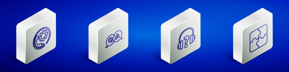 Poster - Set Isometric line Telephone 24 hours support, Question and Answer, Headphones and Piece of puzzle icon. Vector