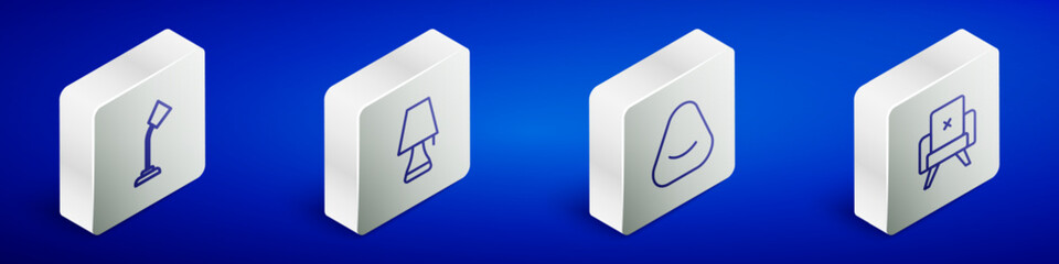 Poster - Set Isometric line Table lamp, Pouf and Armchair icon. Vector