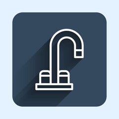 Poster - White line Water tap icon isolated with long shadow background. Blue square button. Vector