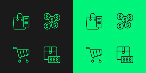 Poster - Set line Item price tag with dollar, Shopping cart, list and Dollar symbol icon. Vector