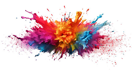 Multicolored holi powder  explosion, rainbow colors, transparent background, Generative ai