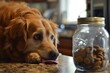 A curious canine indulges in his favorite treat, savoring the savory goodness from the jar with pure joy