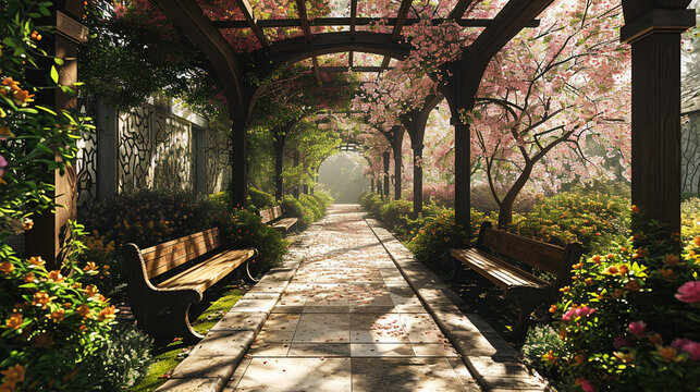 Easter Worship Garden Canopy:  An outdoor Easter worship service beneath a canopy of flowers, creating a serene and uplifting atmosphere