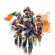© The Deep Designer - Independence Day India, group of Indian army soldiers with Indian flag isolated on white background, Generative ai