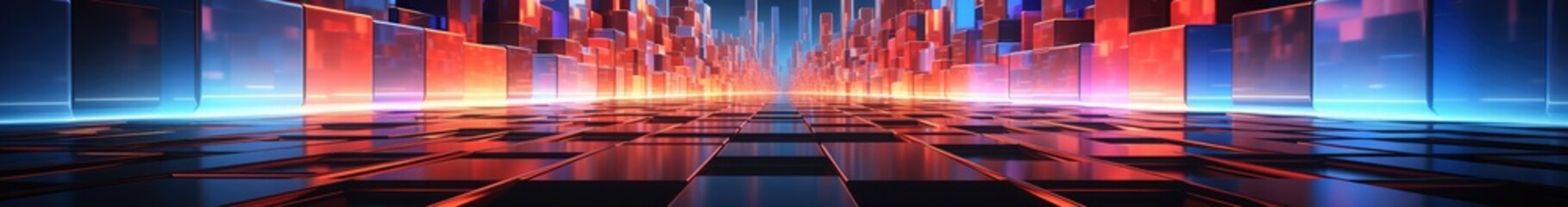 Poster - 3d render, abstract colorful neon light background. Performance stage laser show illumination. Rectangular geometric shapes, blank square frames, virtual reality. Glowing lines. Modern minimal design