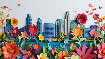 Wall Mural - san diego illustration skyline surrounded by scenery, flowers
