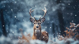 Fototapeta Do pokoju - Winter Whiskered Wonder: Exquisite Deer in the Snowy Landscape