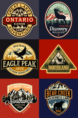 Wall Mural - North lands discovery wilderness outdoor adventure vintage badge collection vector print or embroidery applique for kids boy man wear