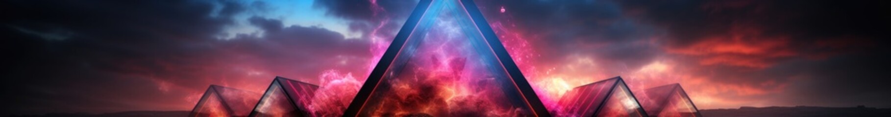 Poster - Neon mock-up billboard design for text, triangle box with light colored design, 3D illustrations rendering