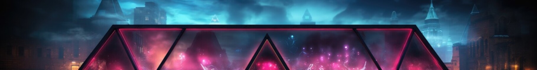 Poster - Neon mock-up billboard design for text, triangle box with light colored design, 3D illustrations rendering