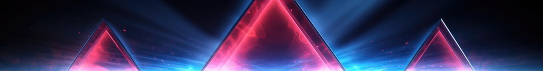 Poster - Neon rounded triangle frame with shining effects and sparkles on dark background. Empty glowing techno backdrop. Vector illustration