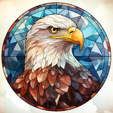 Watercolor Round Faux Stained Glass Eagle USA Flag Clipart illustration Generative Ai