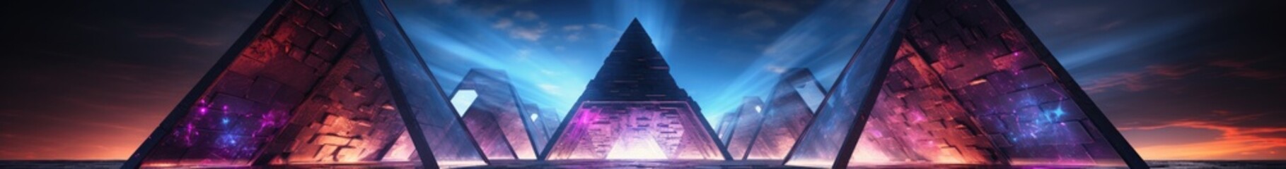 Poster - Smoke Neon Triangles Laser Glowing Cyber Sci Fi Futuristic Modern Retro Hi Tech Dance Club Purple Pink Blue Lights In Dark Grunge Reflective Concrete Tunnel Corridor Hall Room Empty