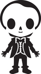 Friendly Skeletal Buddy Full Body Icon Whimsical Bone Mascot Cute Black Icon