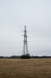 Fototapeta  - High-voltage direct current transmission. High voltage structures in the open field. Electric power line