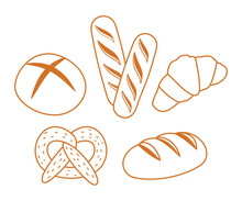 Bread And Bakery Vector Design Art. Cute Icon Of Kinds Of Fresh Tasty Bread 