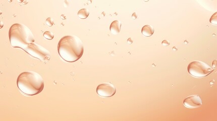 Wall Mural - Water drops on cream backdrop. Abstract beige background with water bubbles.