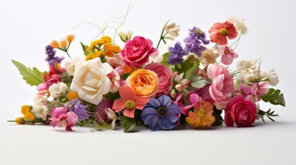 Poster - A delightful bunch of fresh flowers gracefully arranged on a plain white backdrop, allowing room for personalized messages or event details Generative AI