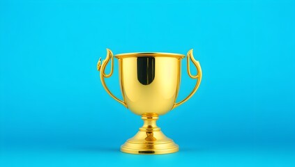 Trophy cup isolated on blue background. Golden trophy cup, prize for winner.