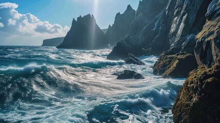 Wall Mural - Strong Waves Against Cliff