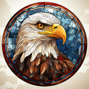 Watercolor Round Faux Stained Glass Eagle USA Flag Clipart illustration Generative Ai