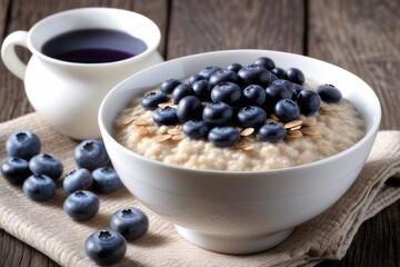 Canvas Print - oatmeal with blueberries and milk