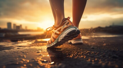 runner running on seaside beach on sunset, fitness runner during outdoor workout. Jogging at outdoors. running for exercise. fitness, silhouette, sunrise, exercise, fitness, health, generate by AI.