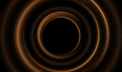Poster - Circular light trails on space background. Golden glowing circular frame. Portal and frame, abstract light of movement and speed. Science fiction futuristic 3D speed tunnel warp. Science Vector EPS10.