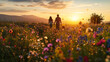 Gefühle im Blumenmeer: Ein Paar erlebt die Romantik des Sonnenuntergangs