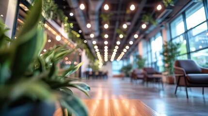 Canvas Print - Blurred background featuring the lobby interior of a modern office. Defocused background for business