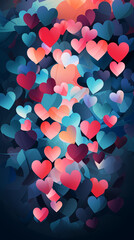 Wall Mural - Valentine's Day card. Red and blue hearts background.