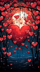 Wall Mural - Red hearts background in comic book style. Valentine's Day card.