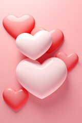 Wall Mural - Pink glossy hearts on pink background. Valentine's Day card.