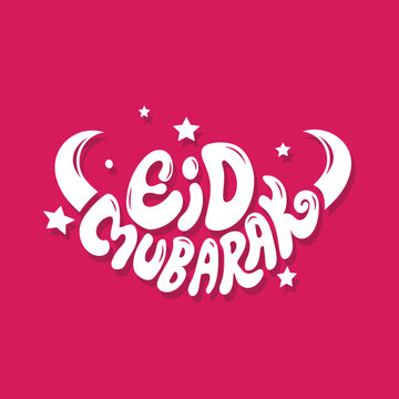 Eid Mubarak creative typography concept with star icon on red background. Islamic holiday celebration template design. Eid banner, poster, greeting card, flyer. Editable text