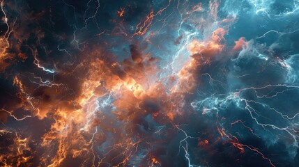 Wall Mural - fiery thunderstorm in the night sky