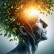 human head and tree leaves. concept of meditation. ai generative