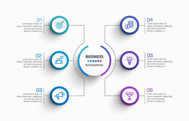 Wall Mural - business vector infographic design template with icons and 6 options or steps. can be used for proce