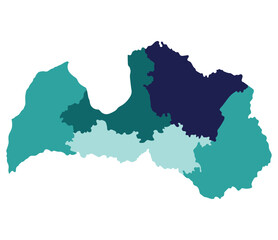 Latvia map. Map of Latvia divided into five main regions