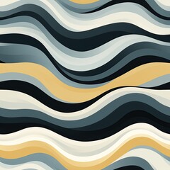 Wall Mural - wavy abstract seamless pattern with white yellow waves stripes on black background